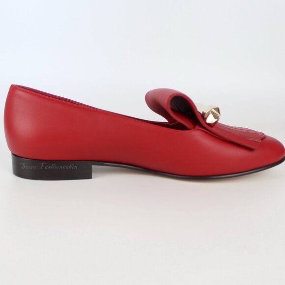 NEW VALENTINO GARAVANI Rockstud Fringed Leather Loafers, EU 37.5 Red, New in Box - Picture 6 of 16